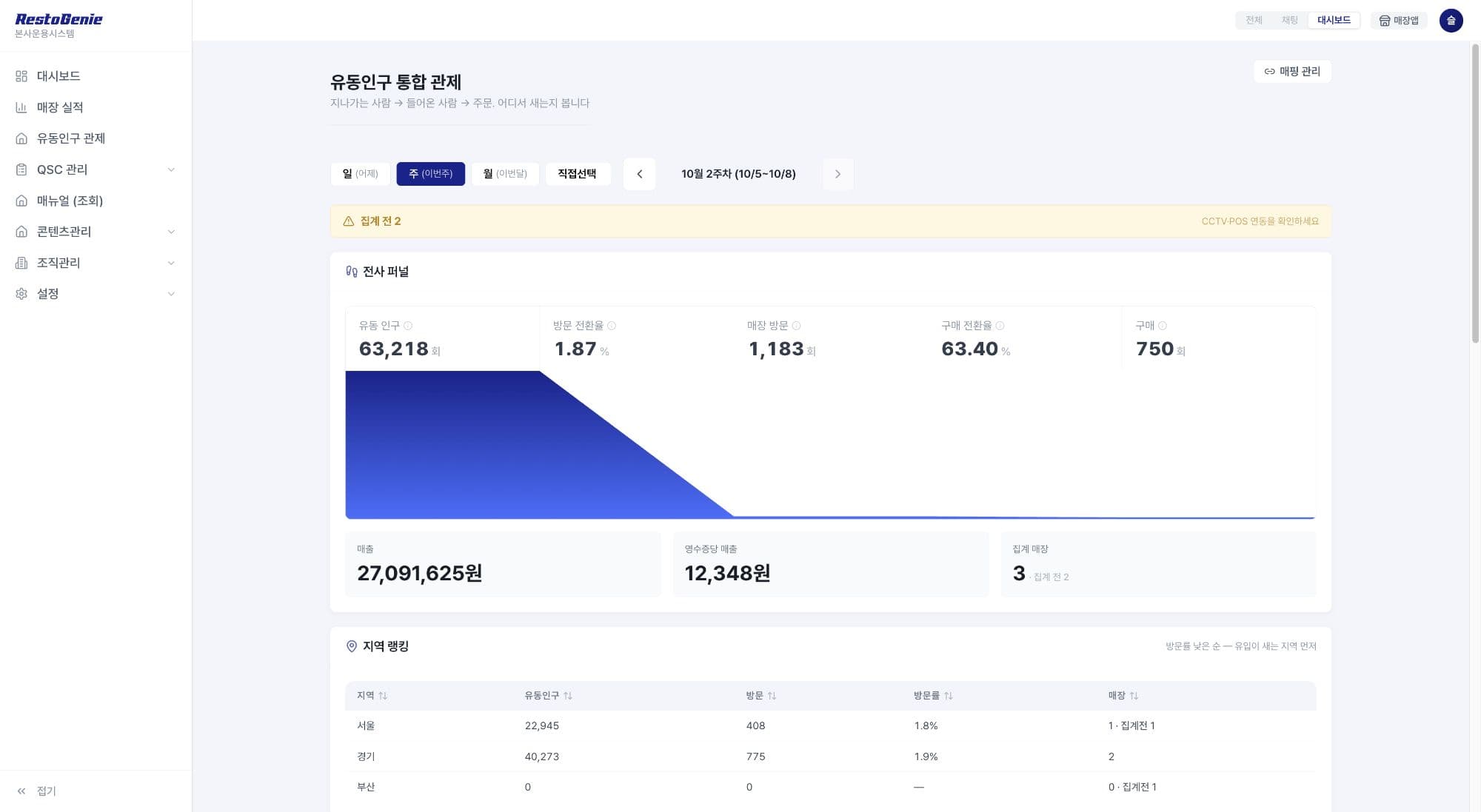 레스토지니 본사 데모 상단 메뉴